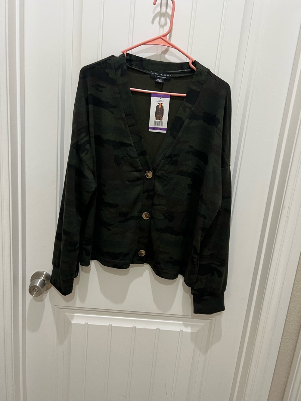 Caslon® Women's Camouflage Button-Front Cardigan - Dark Green Camo